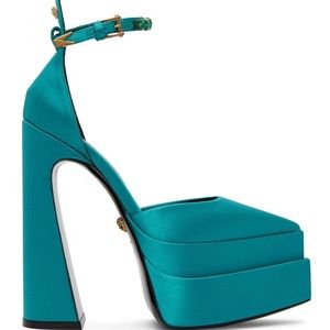 Versace Blue Aevitas Pointy Platform Heels